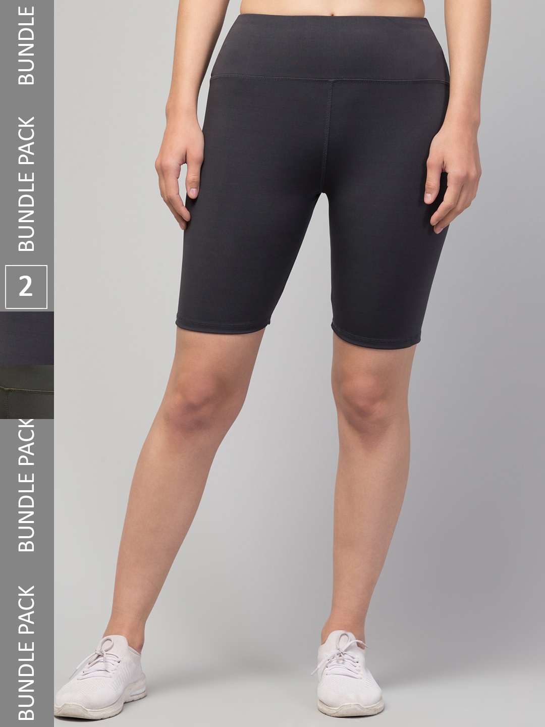 

Apraa & Parma Women Pack Of 2 Skinny Fit High-Rise Biker Shorts, Charcoal
