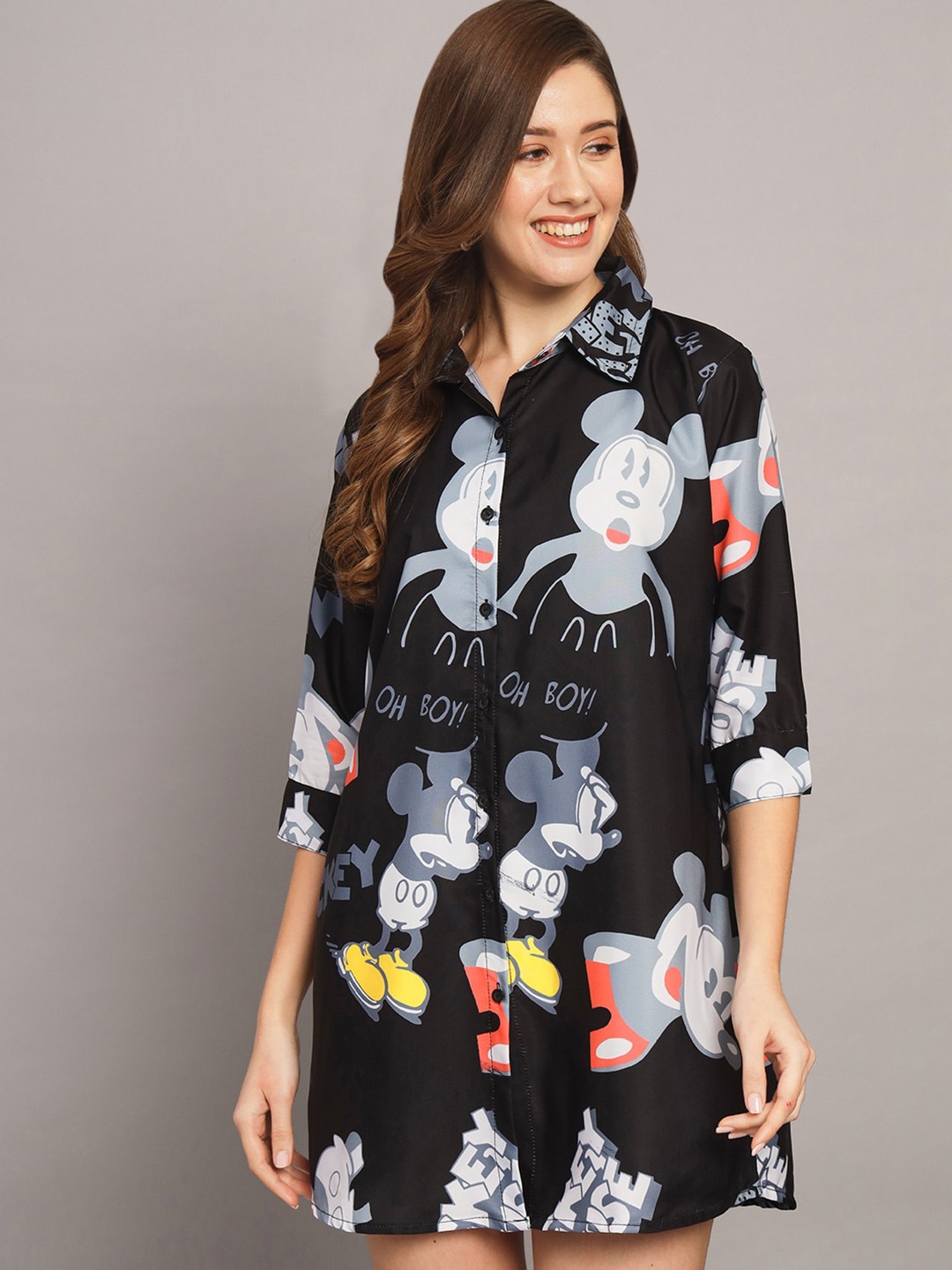 

Funday Fashion Graphic Printed Crepe Shirt Dress, Black