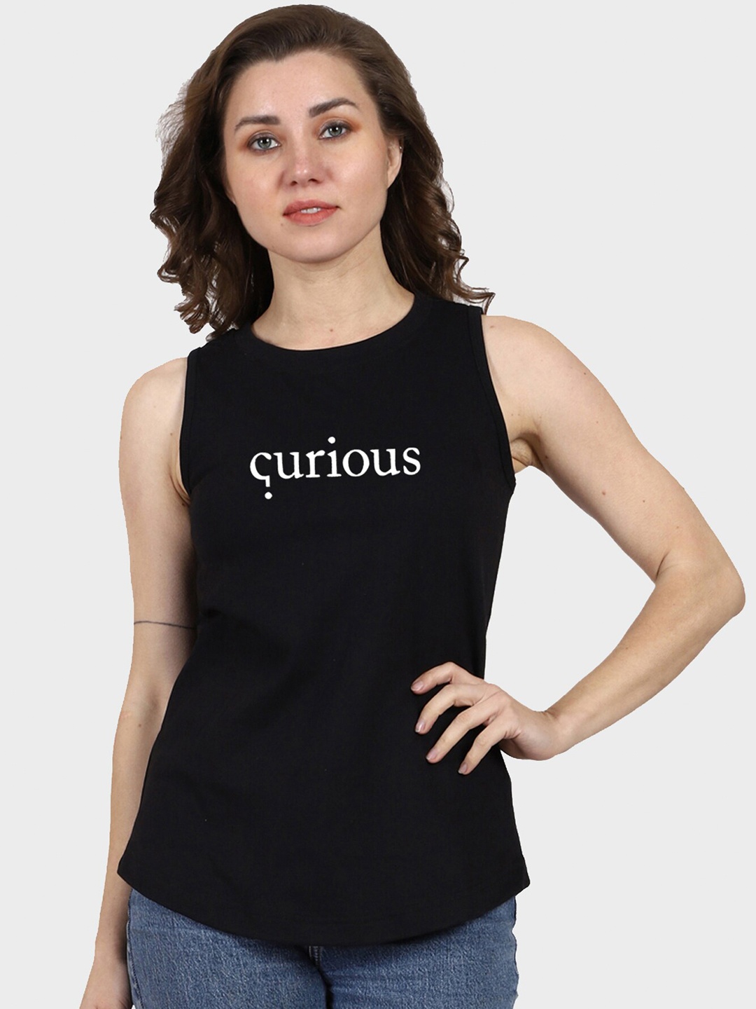 

T-SHIRT TRUCK Typography Printed Sleeveless Casual T-shirt, Black
