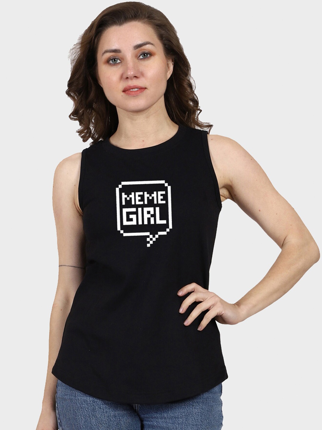 T-SHIRT TRUCK Typography Printed Sleeveless Casual T-shirt, Black