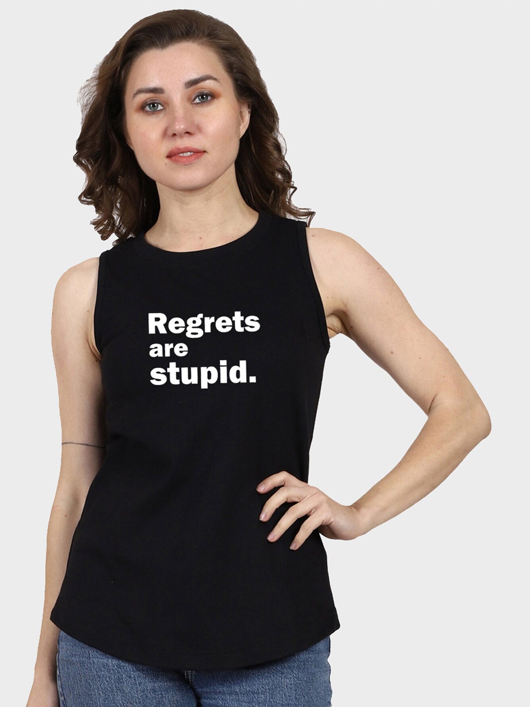 

T-SHIRT TRUCK Typography Printed Sleeveless Cotton T-shirt, Black