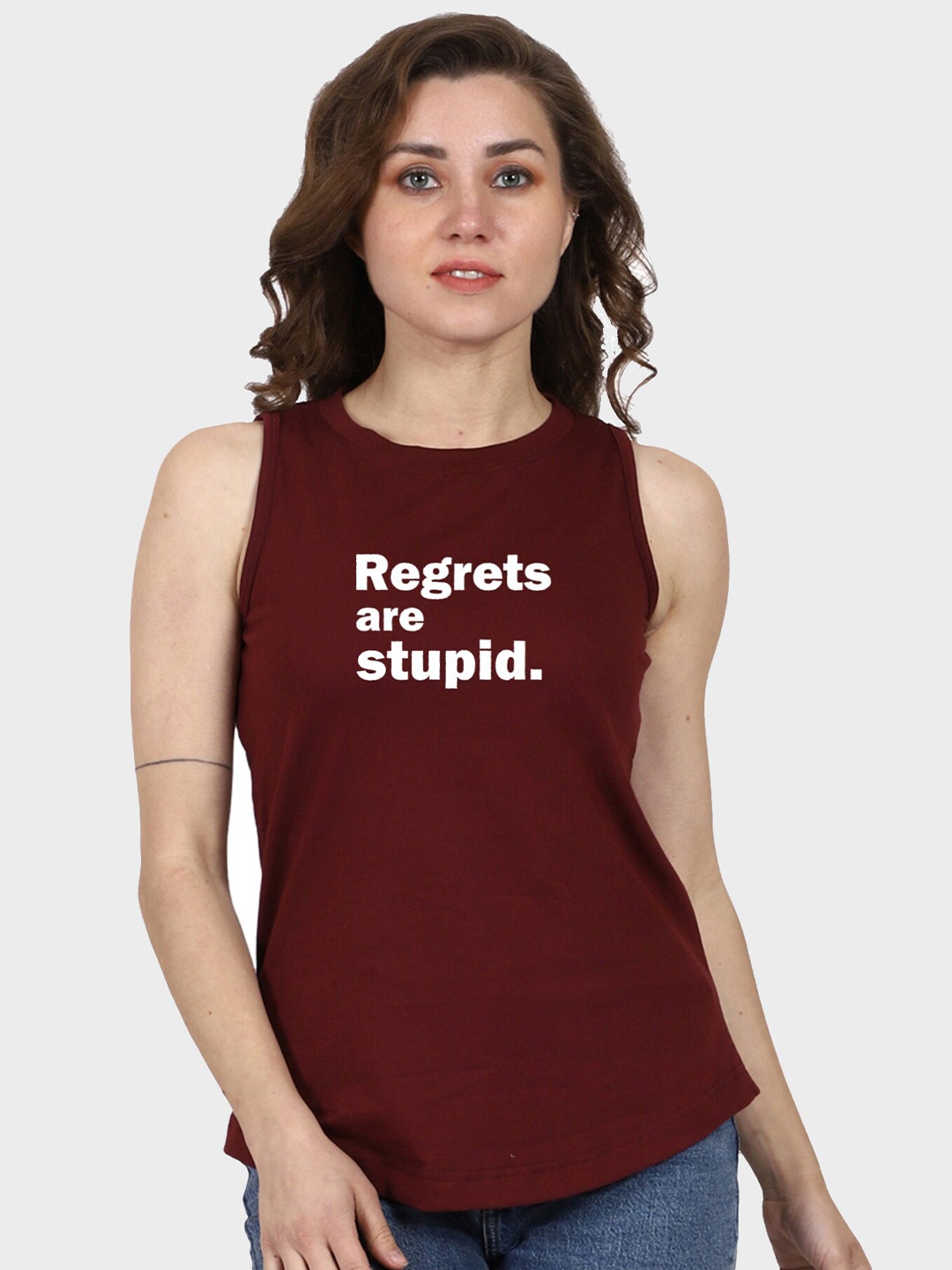 

T-SHIRT TRUCK Typography Printed Sleeveless Cotton T-shirt, Maroon
