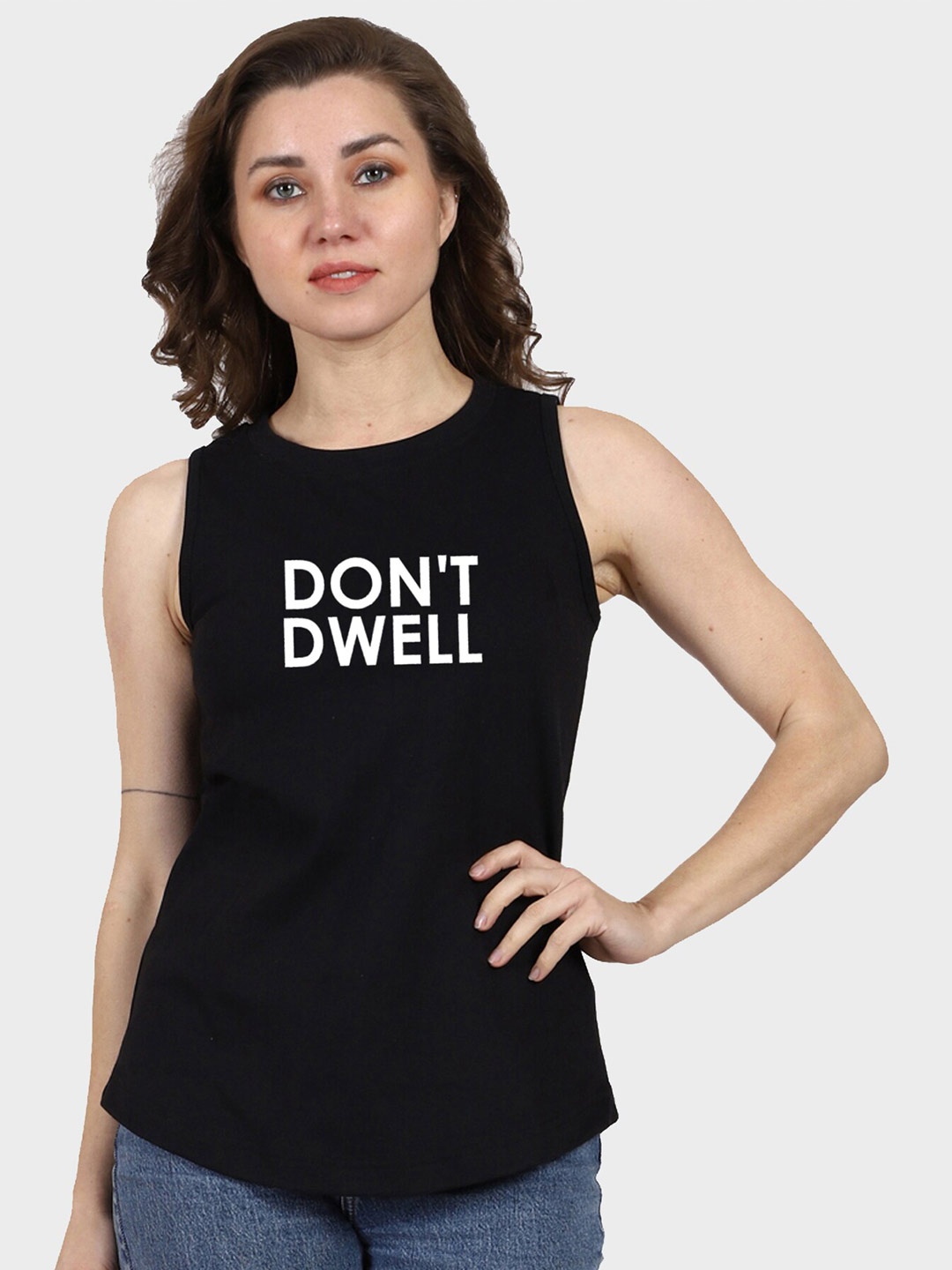 

T-SHIRT TRUCK Typography Printed Sleeveless Cotton T-shirt, Black