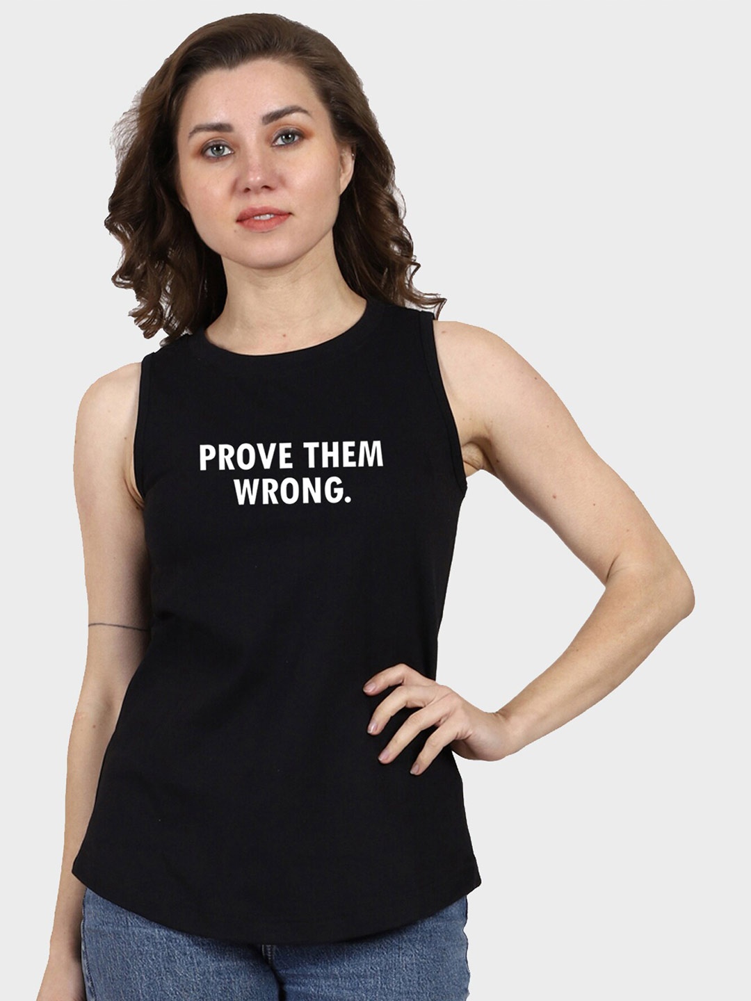 

T-SHIRT TRUCK Typography Printed Sleeveless Cotton T-shirt, Black