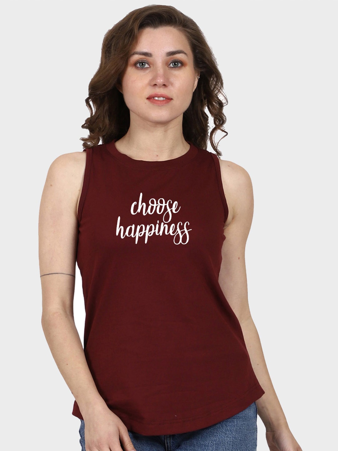 

T-SHIRT TRUCK Typography Printed Sleeveless Cotton T-shirt, Maroon