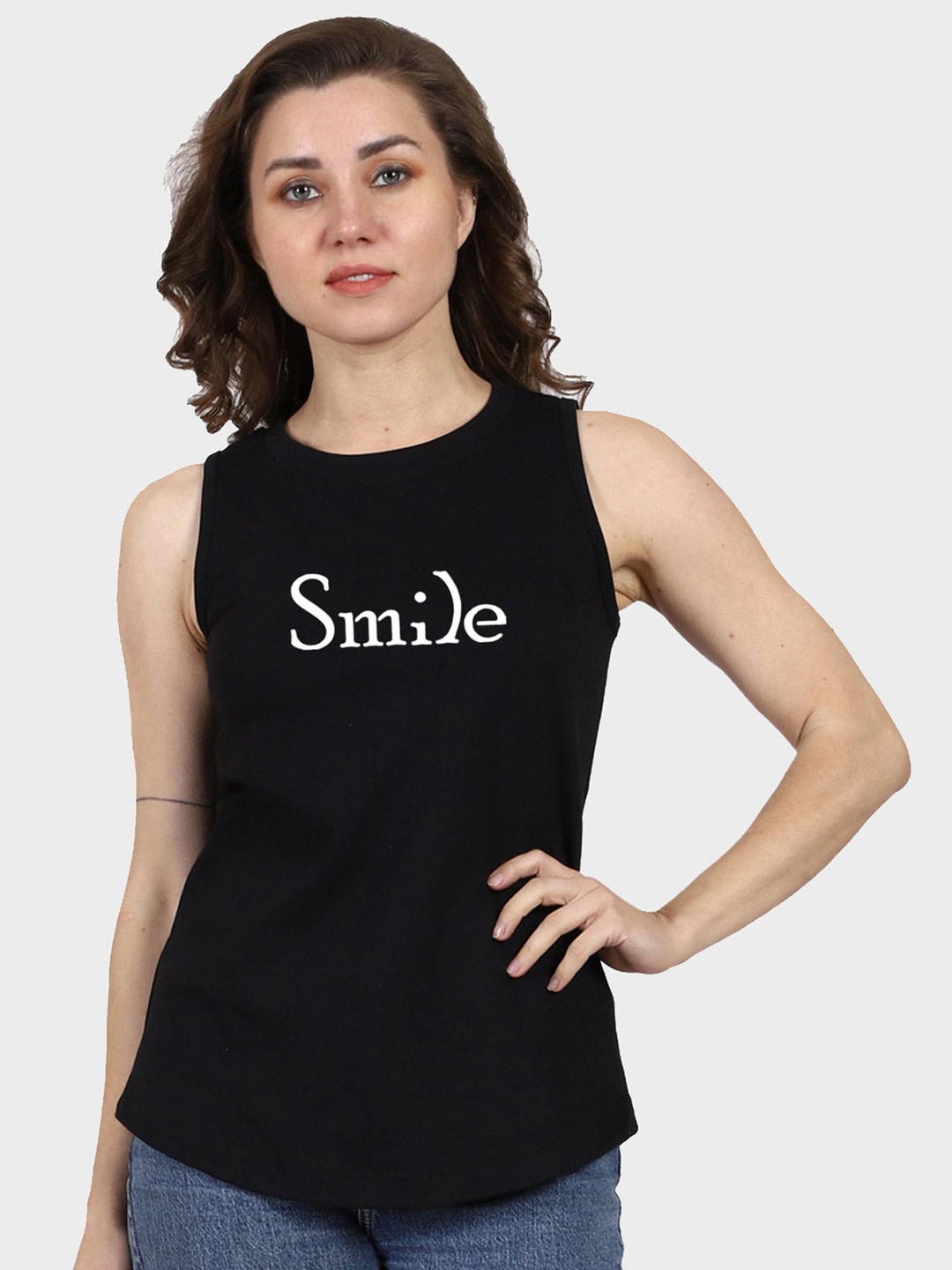 T-SHIRT TRUCK Typography Printed Sleeveless Cotton T-shirt, Black
