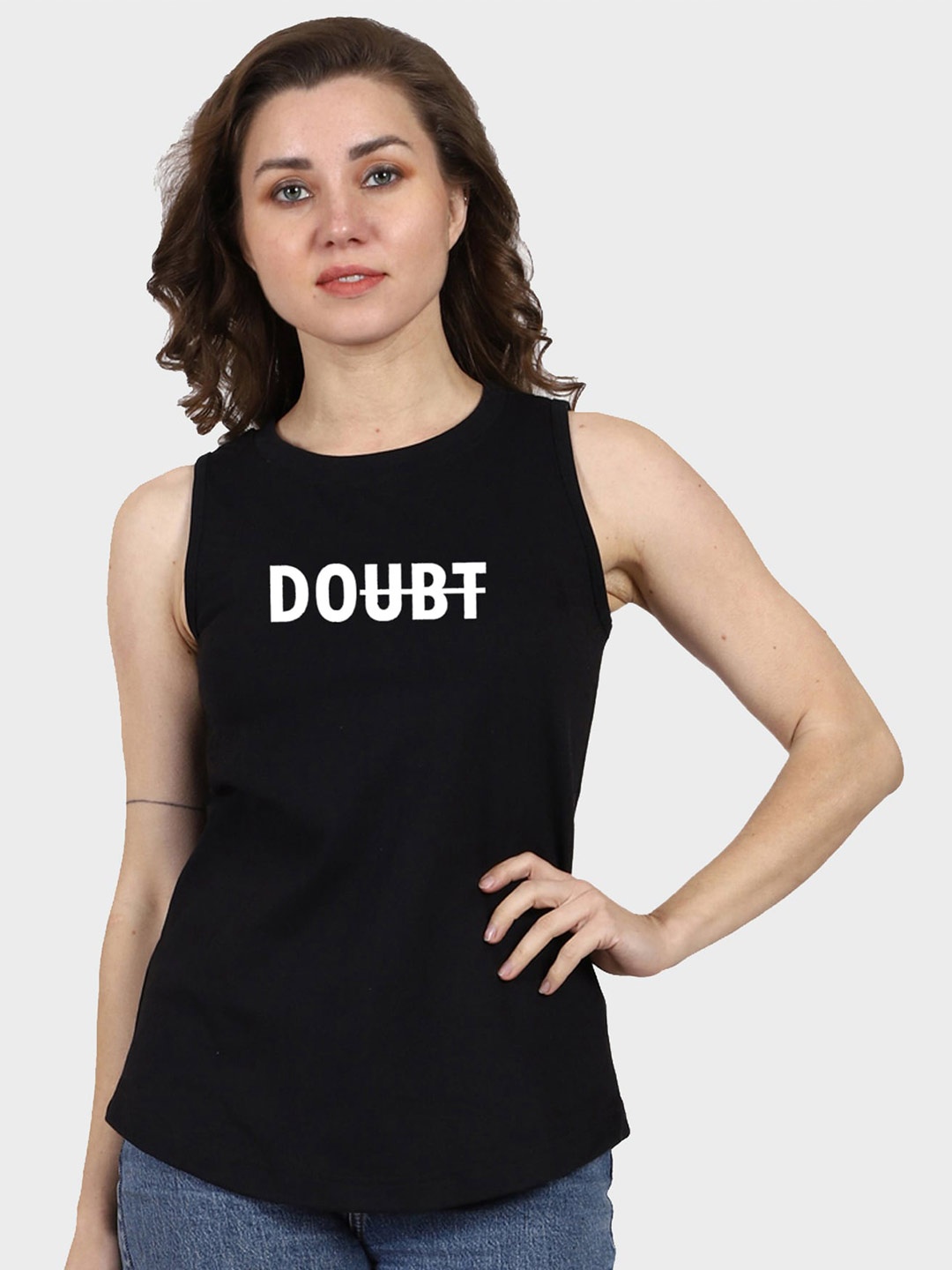 

T-SHIRT TRUCK Typography Printed Sleeveless Cotton T-shirt, Black