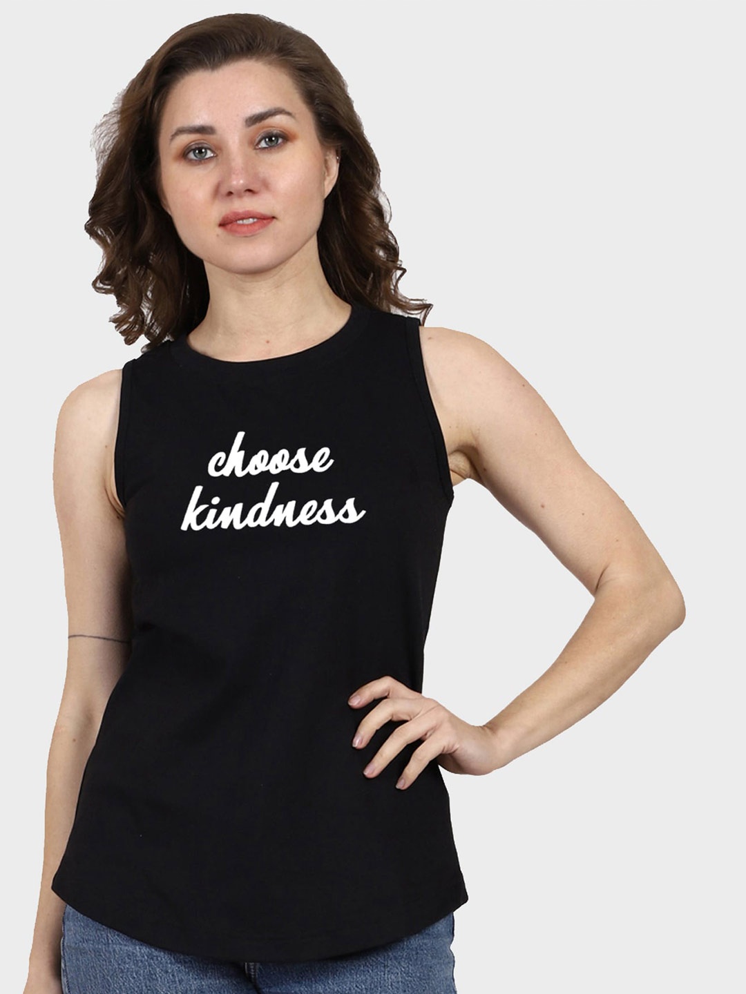 

T-SHIRT TRUCK Typography Printed Sleeveless Cotton T-shirt, Black