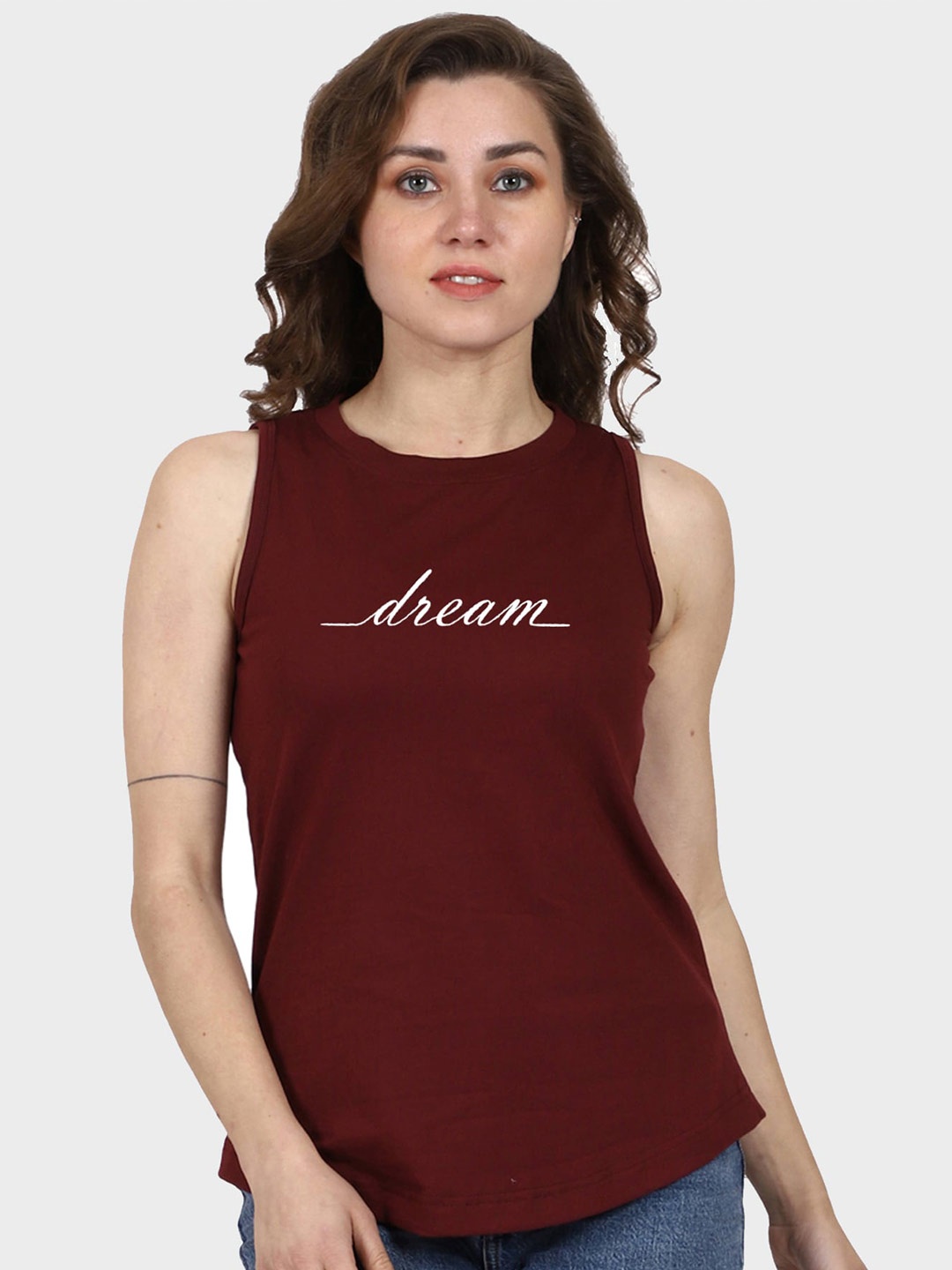 

T-SHIRT TRUCK Typography Printed Cotton T-shirt, Maroon