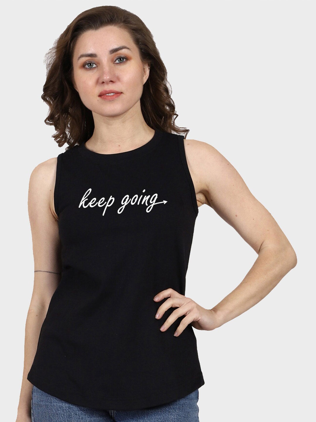 

T-SHIRT TRUCK Typography Printed Sleeveless Cotton T-shirt, Black
