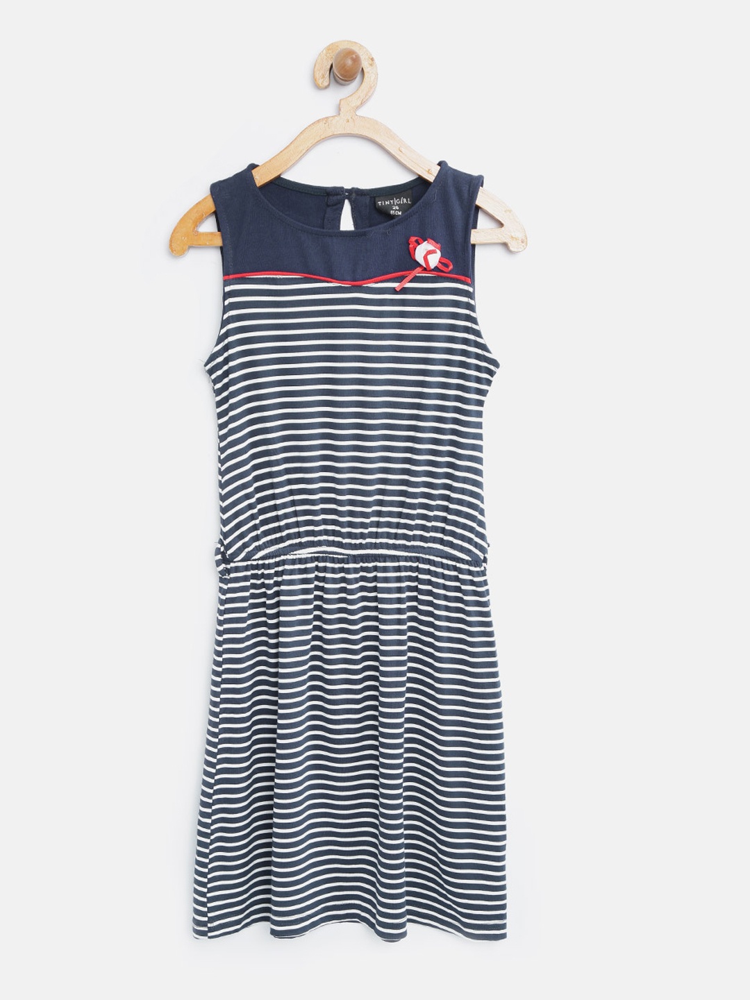 

Tiny Girl Navy Blue & White Striped Fit & Flare Dress