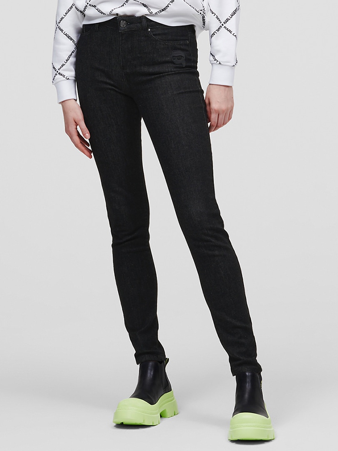 

Karl Lagerfeld Women Mid Rise Cotton Skinny Fit Jeans, Black