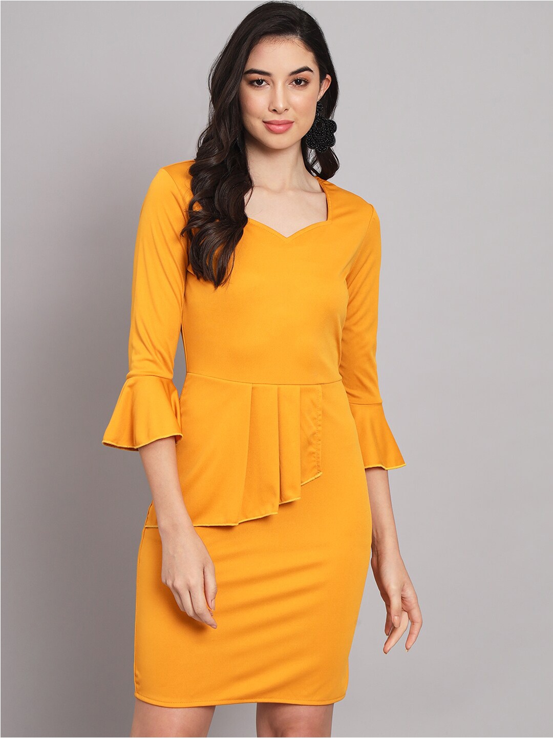 

VAARARO Bell Sleeve Ruffled Bodycon Dress, Yellow