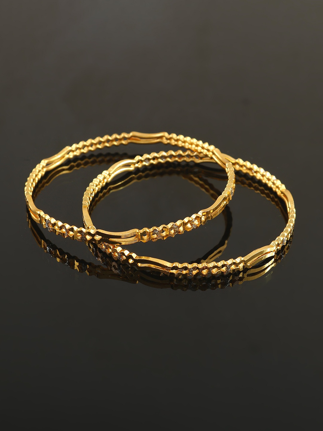 

Jewar Mandi Set Of 2 Gold Plated Silver Etching Work Bangles