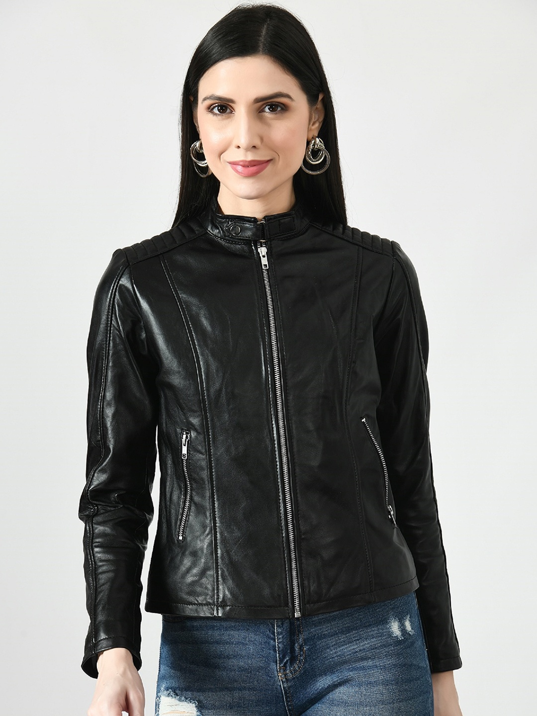 

TBOJ Women Leather Lightweight Outdoor Biker Jacket, Black