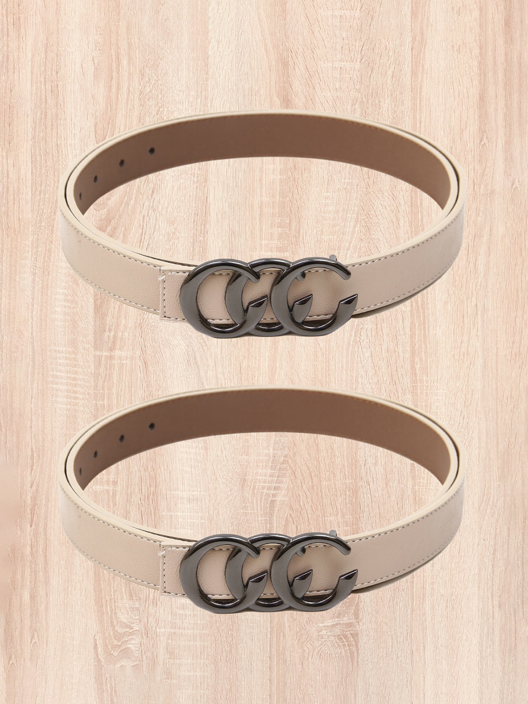 

Calvadoss Women Set Of 2 Push Pin Closure Belt, Beige