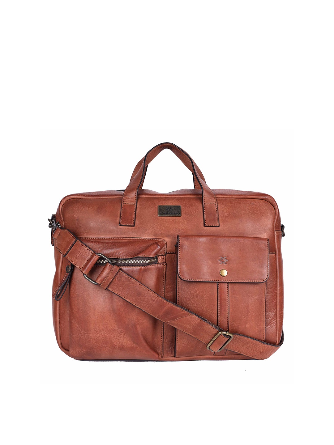 

KOMPANERO Unisex Tan Leather Laptop Bag