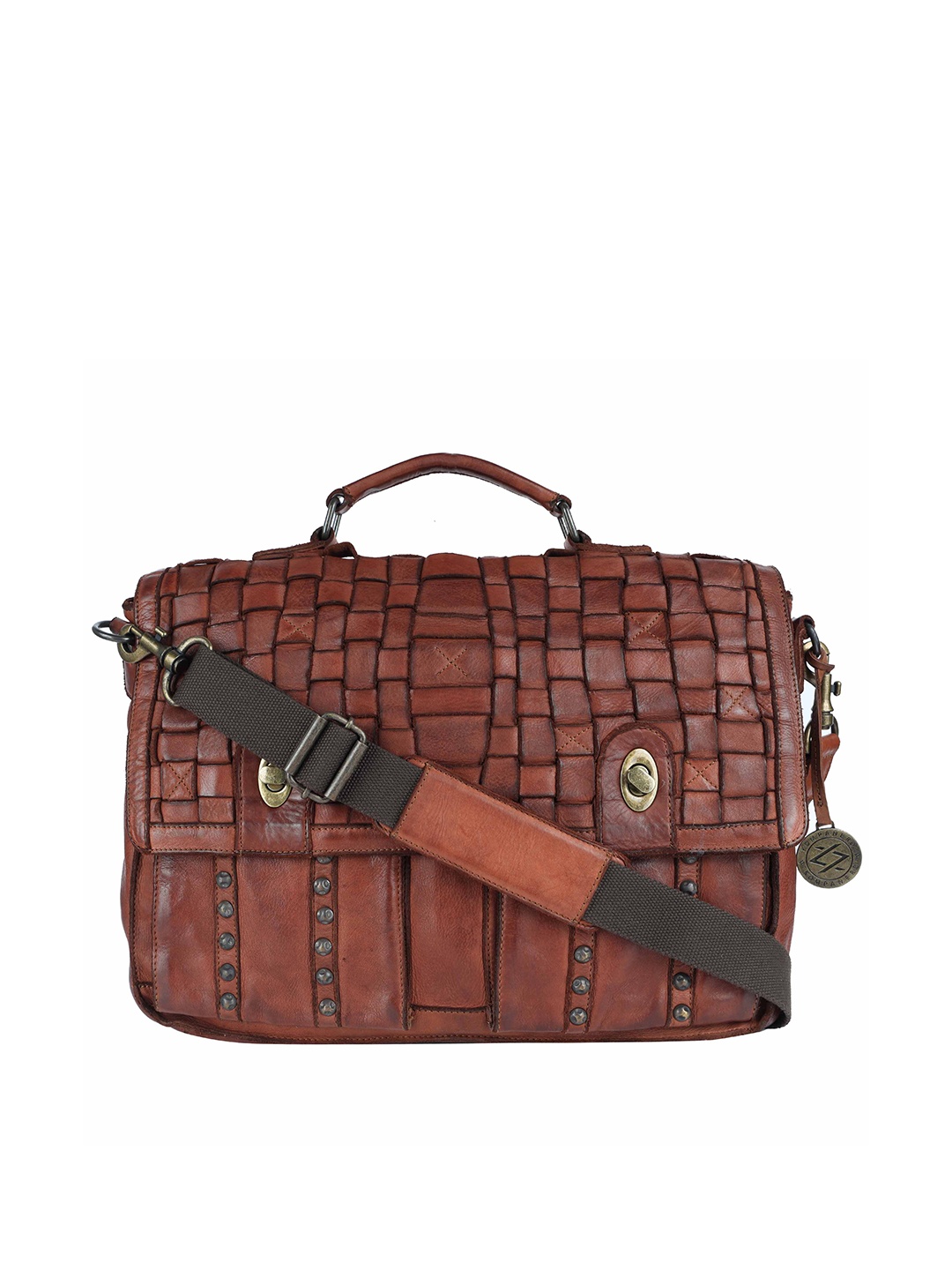 

KOMPANERO Textured Leather Laptop Bag, Tan