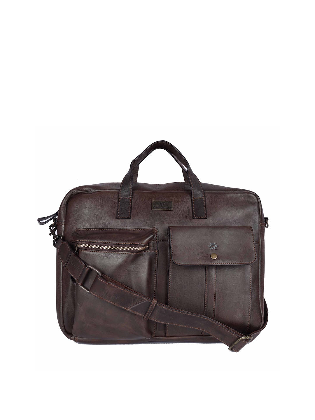 

KOMPANERO Textured Leather Laptop Bag, Brown