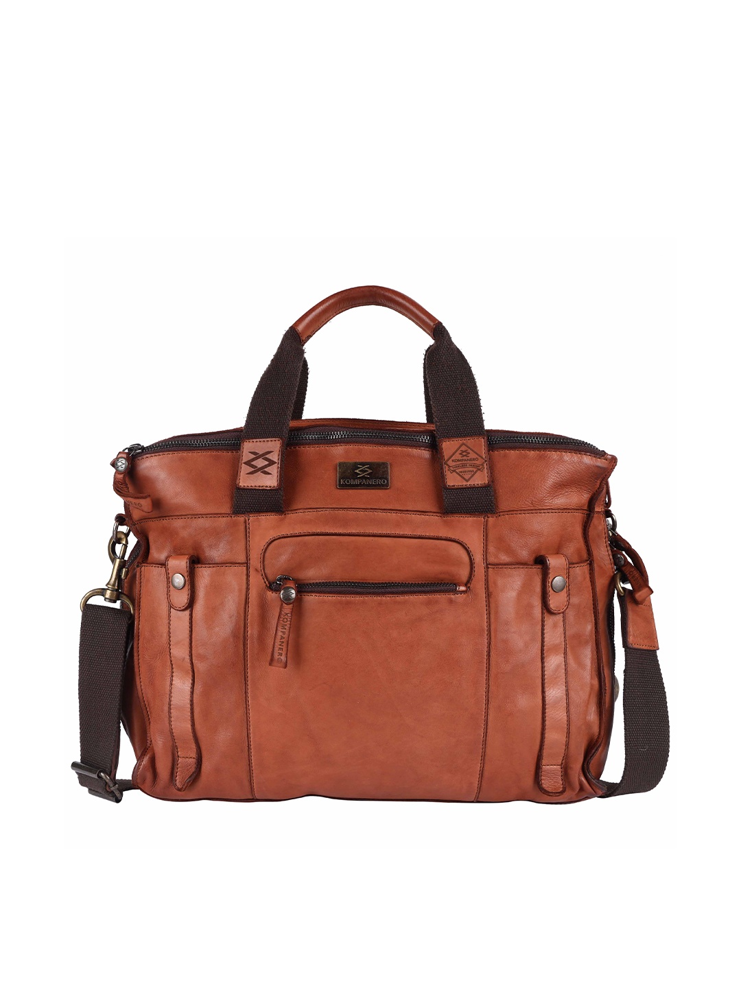 

KOMPANERO Textured Leather Laptop Bag, Tan