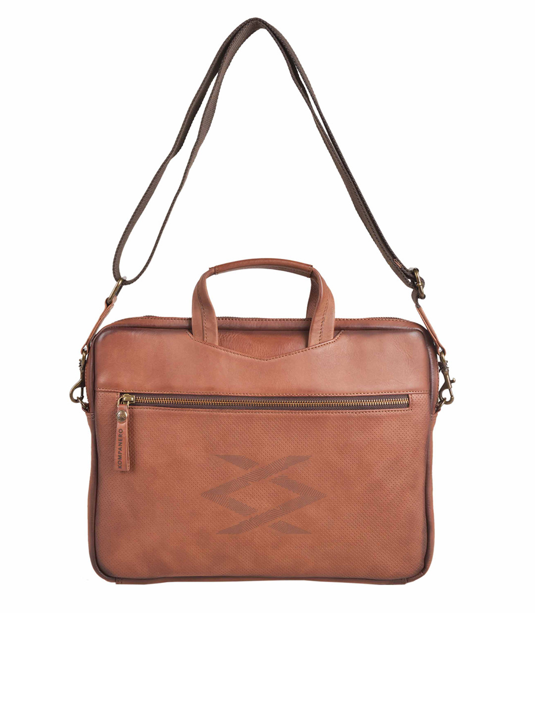 

KOMPANERO Textured Leather Laptop Bag, Tan