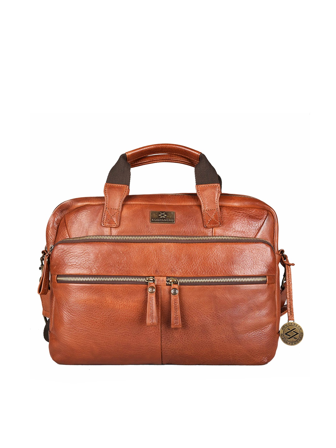 

KOMPANERO Textured Leather Laptop Bag, Tan