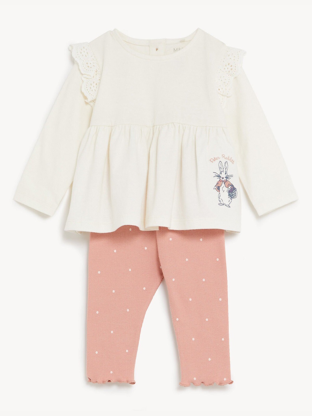 

Marks & Spencer Girls Fit And Flare Top With Polka Dots Printed Leggings, Pink