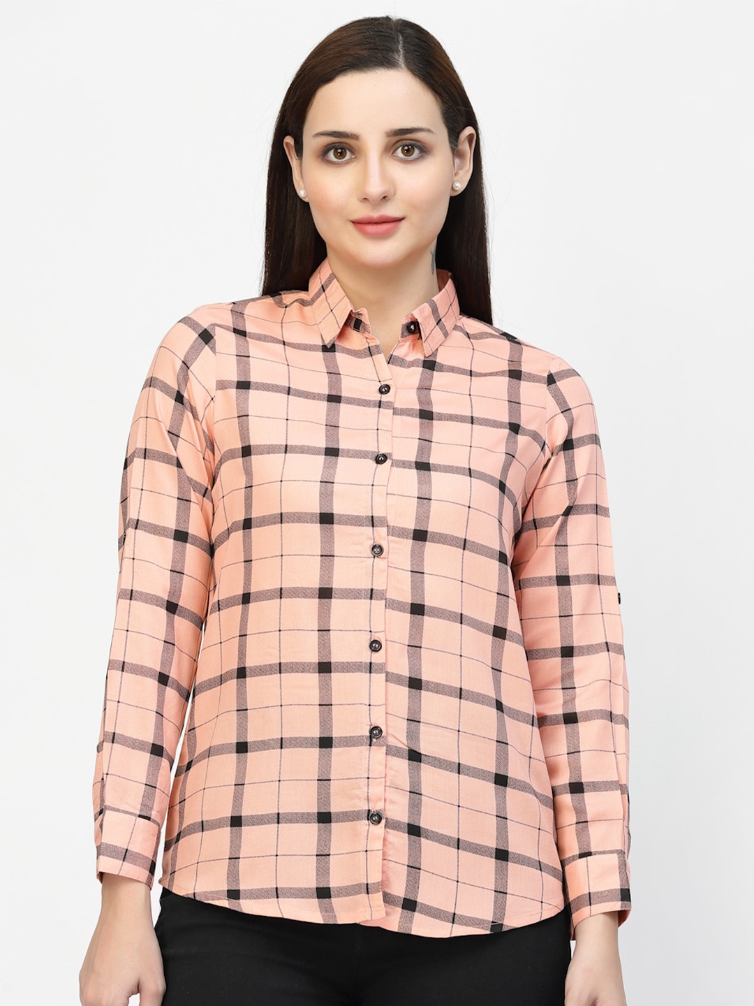 

Vastraa Fusion Comfort Fit Checked Casual Shirt, Peach