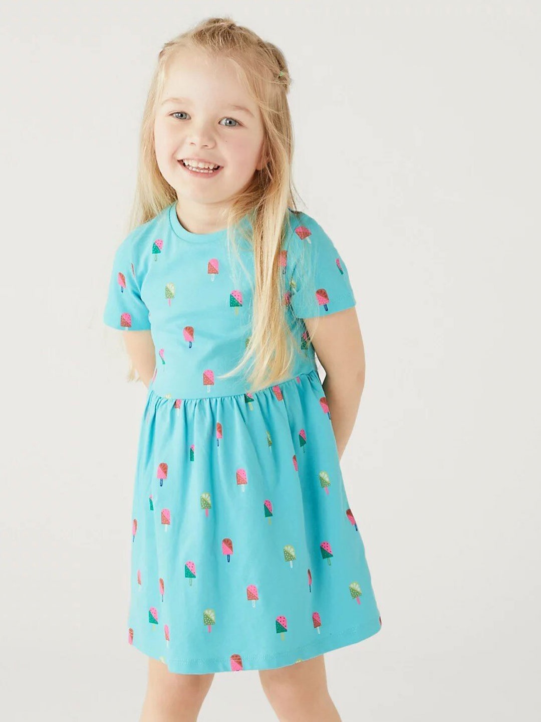 

Marks & Spencer Girls Printed Fit and Flare Dress, Blue