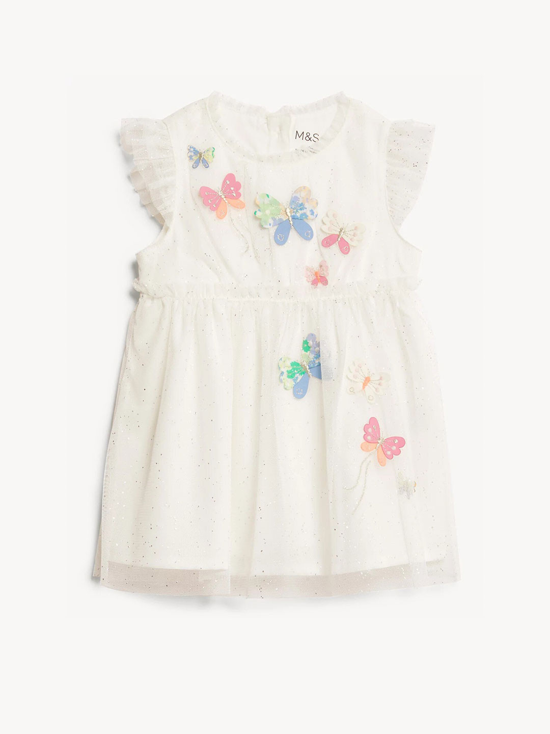 

Marks & Spencer Girls Flutter Sleeve Fit and Flare Dress, White