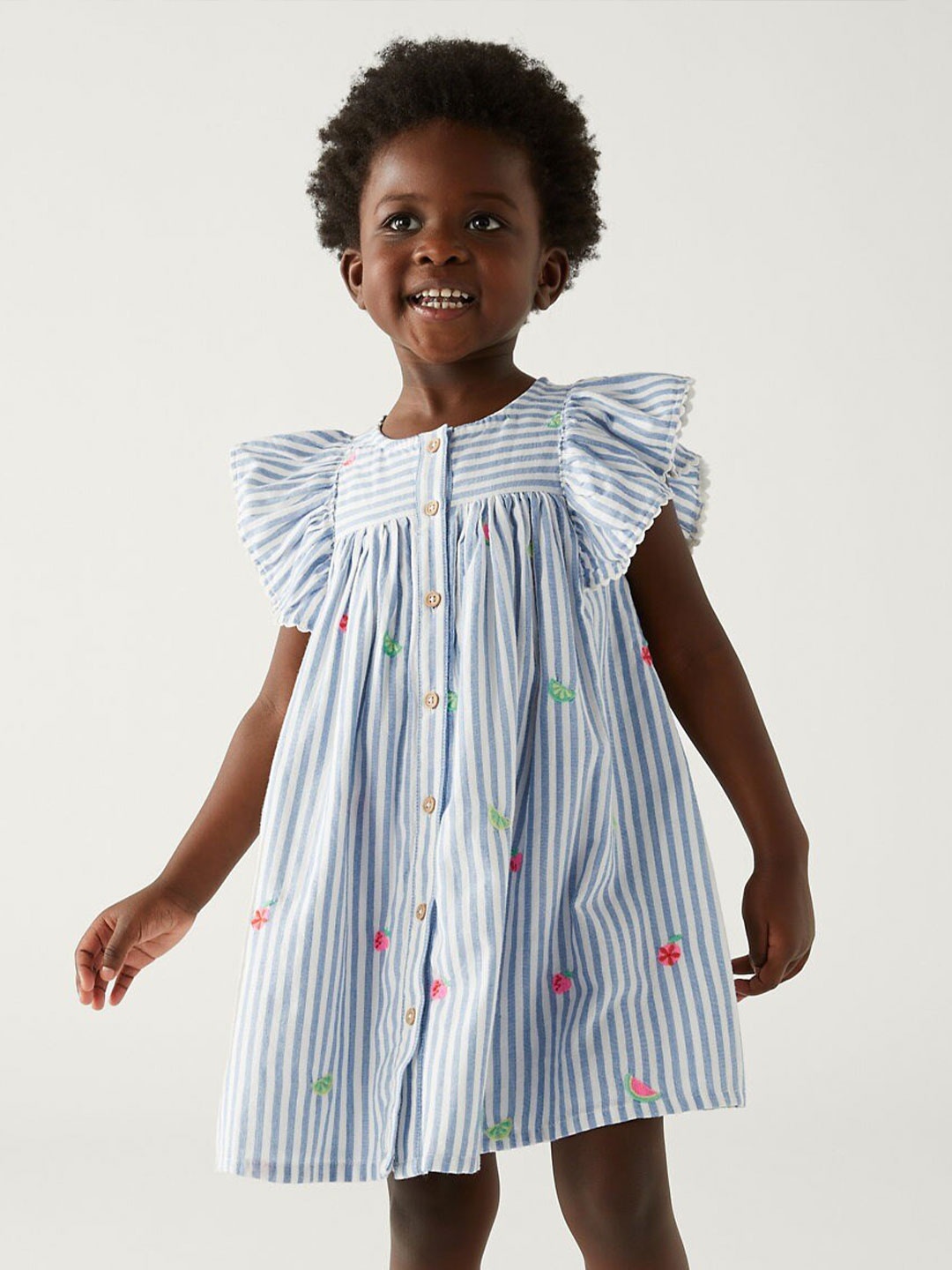 

Marks & Spencer Marks & Spencer Girls Striped Pure Cotton A-Line Dress, White