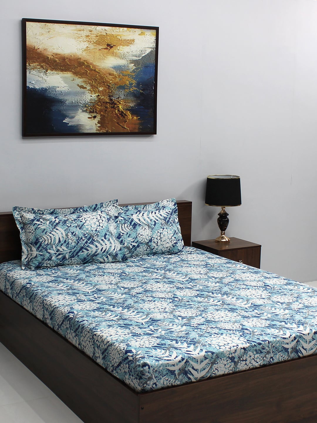 

BOMBAY DYEING Epigram Blue & White Floral Cotton 120 TC Queen Bedsheet & 2 Pillow Covers
