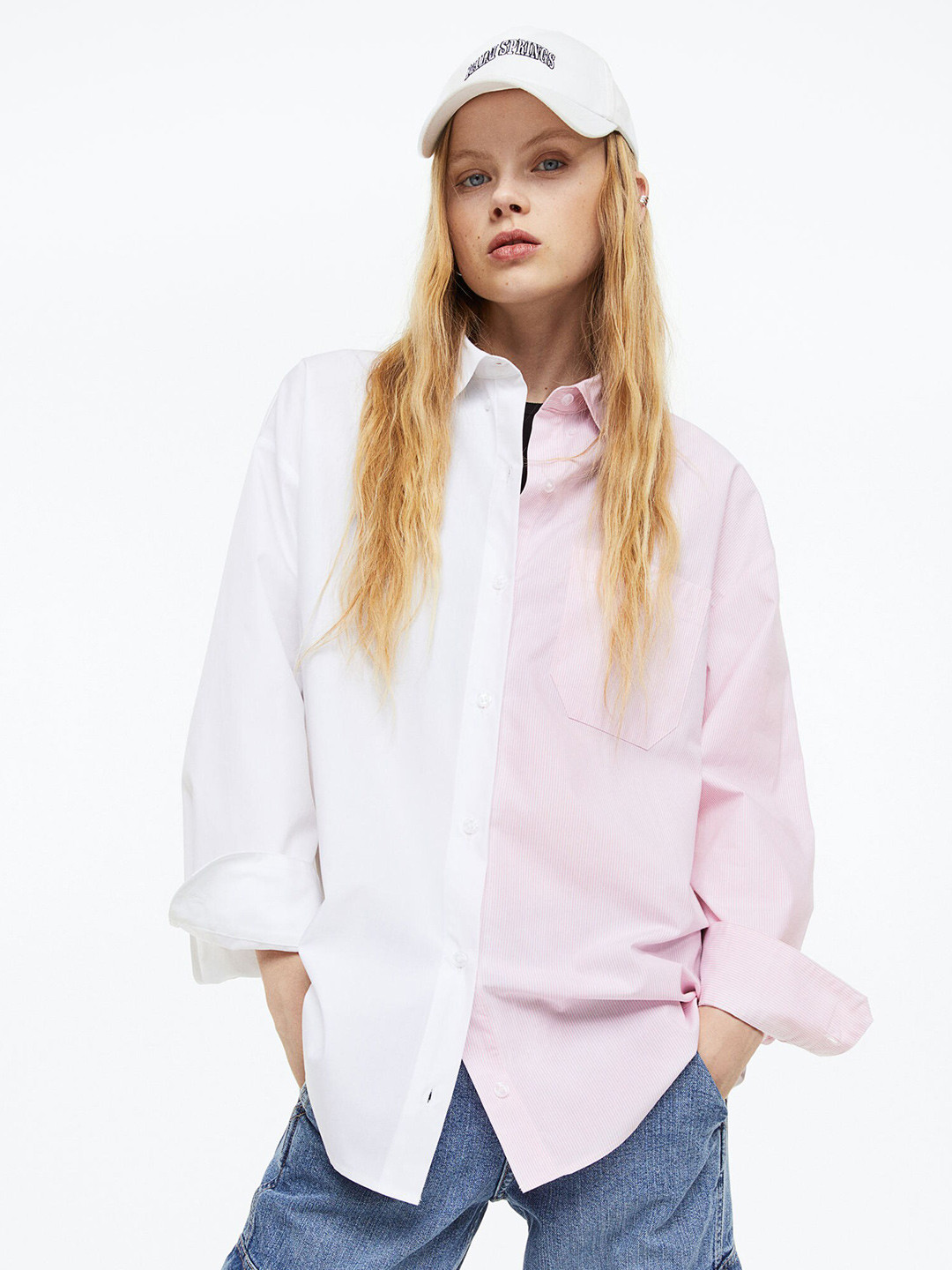 

H&M Oversized Poplin Pure Cotton Shirt, White