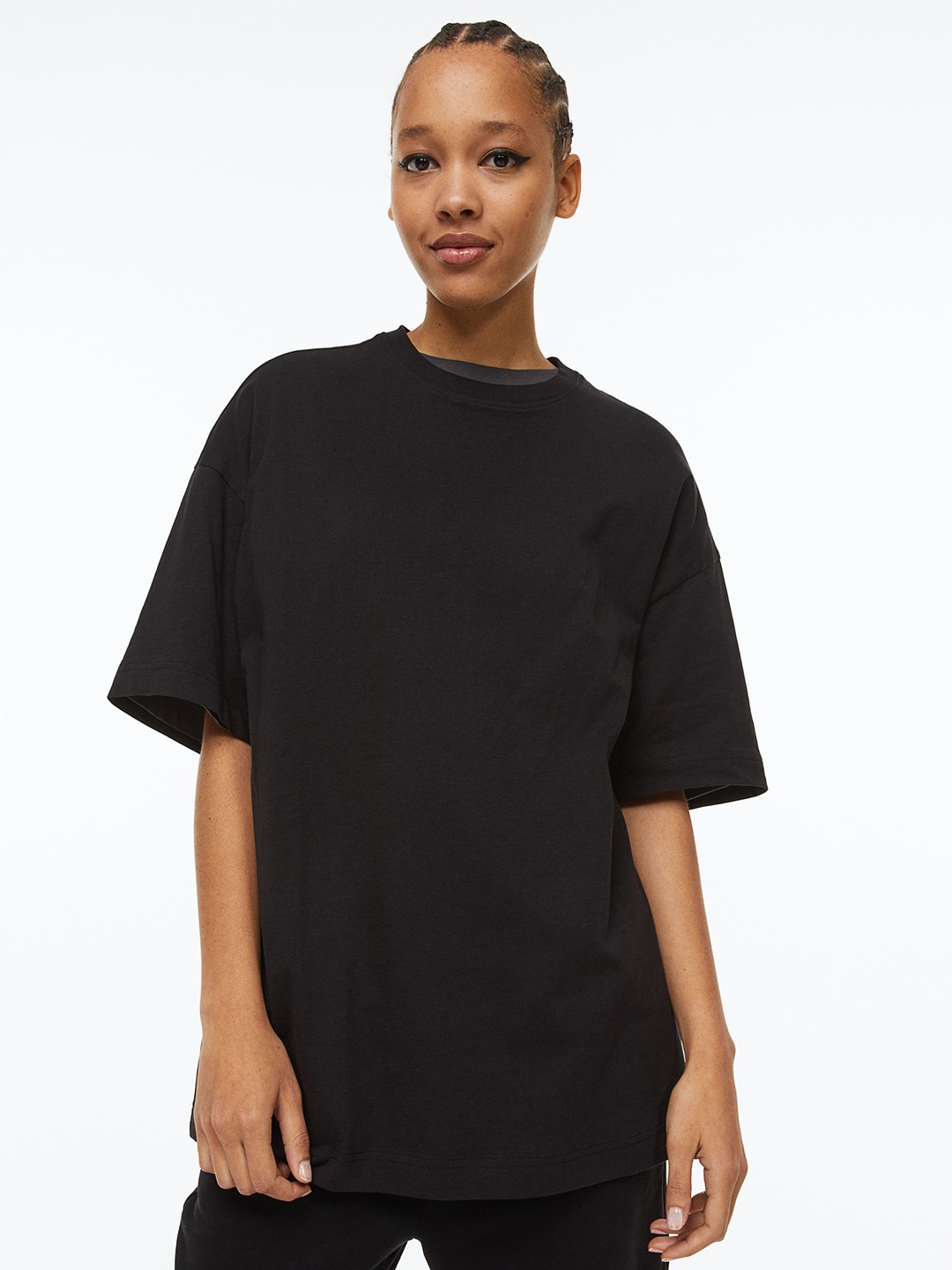H&M Oversized Pure Cotton T-Shirt, Black