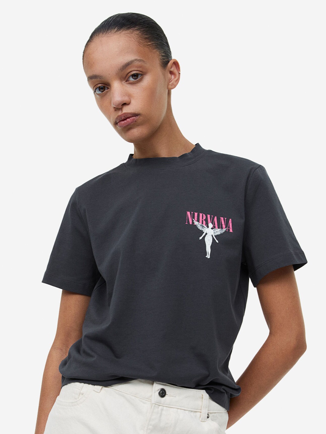 

H&M T-shirt With A Motif, Grey
