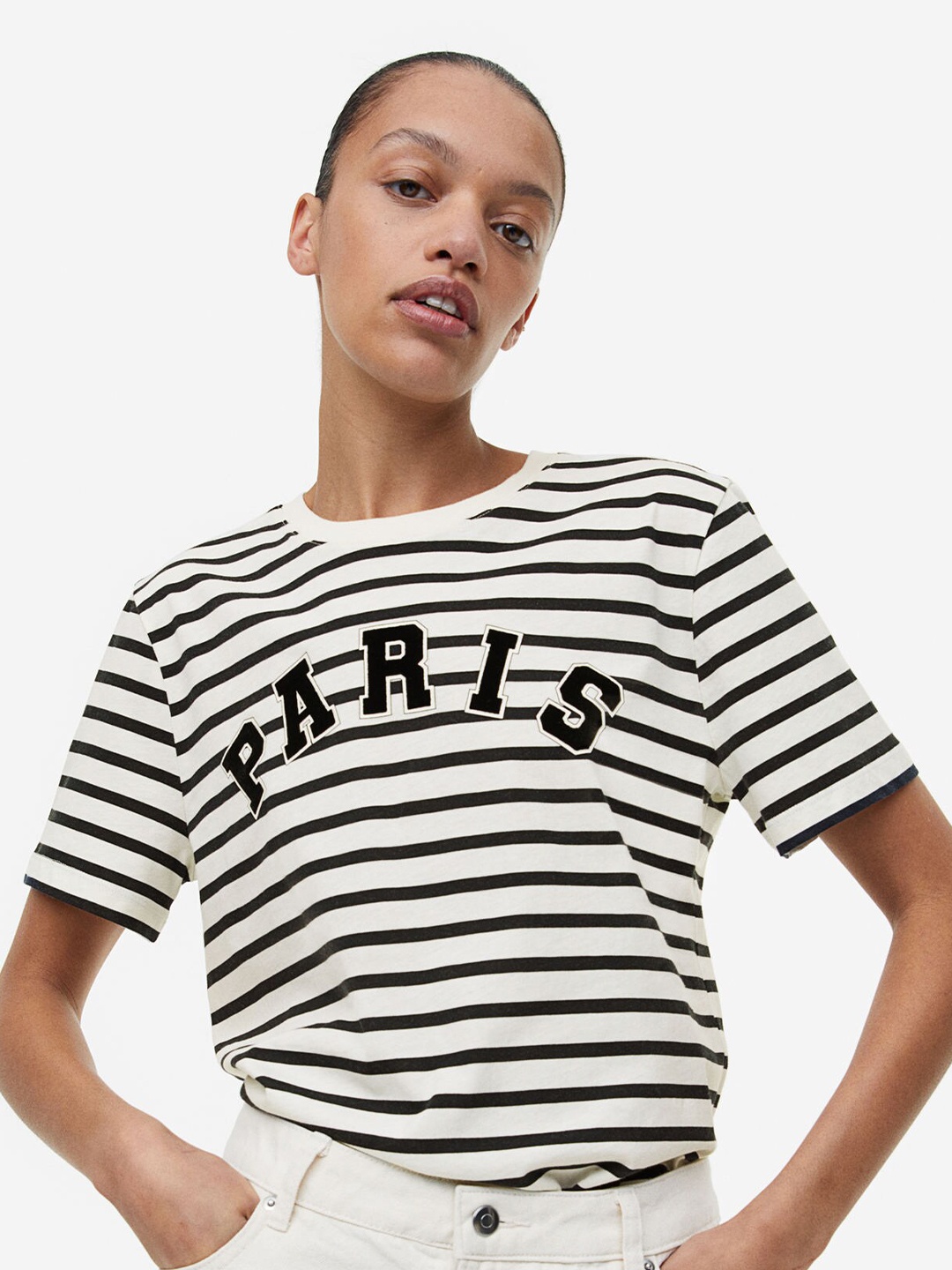 

H&M Printed Pure Cotton T-Shirt, Black
