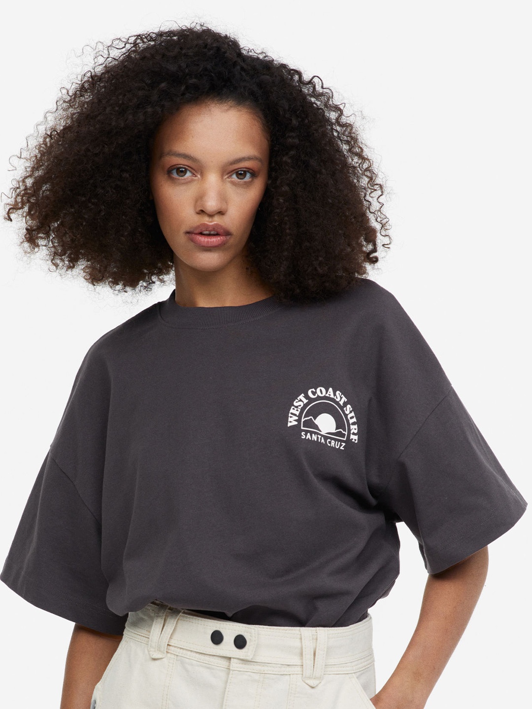 

H&M Oversized Pure Cotton T-shirt, Grey