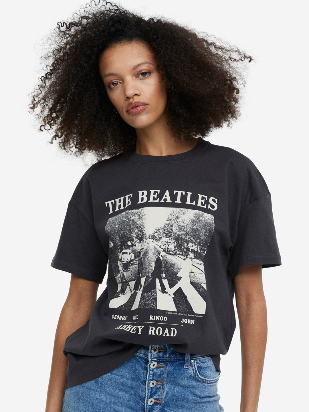 

H&M Oversized Printed Pure Cotton T-Shirt, Grey