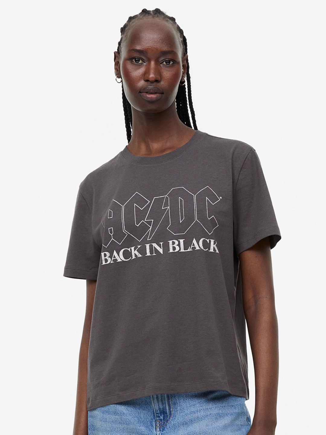 

H&M Pure Cotton T-shirt With A Motif, Grey
