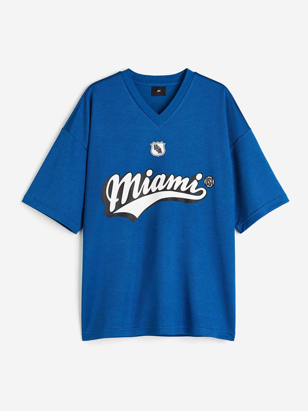 

H&M Men Oversized Fit Printed Mesh T-shirt, Blue