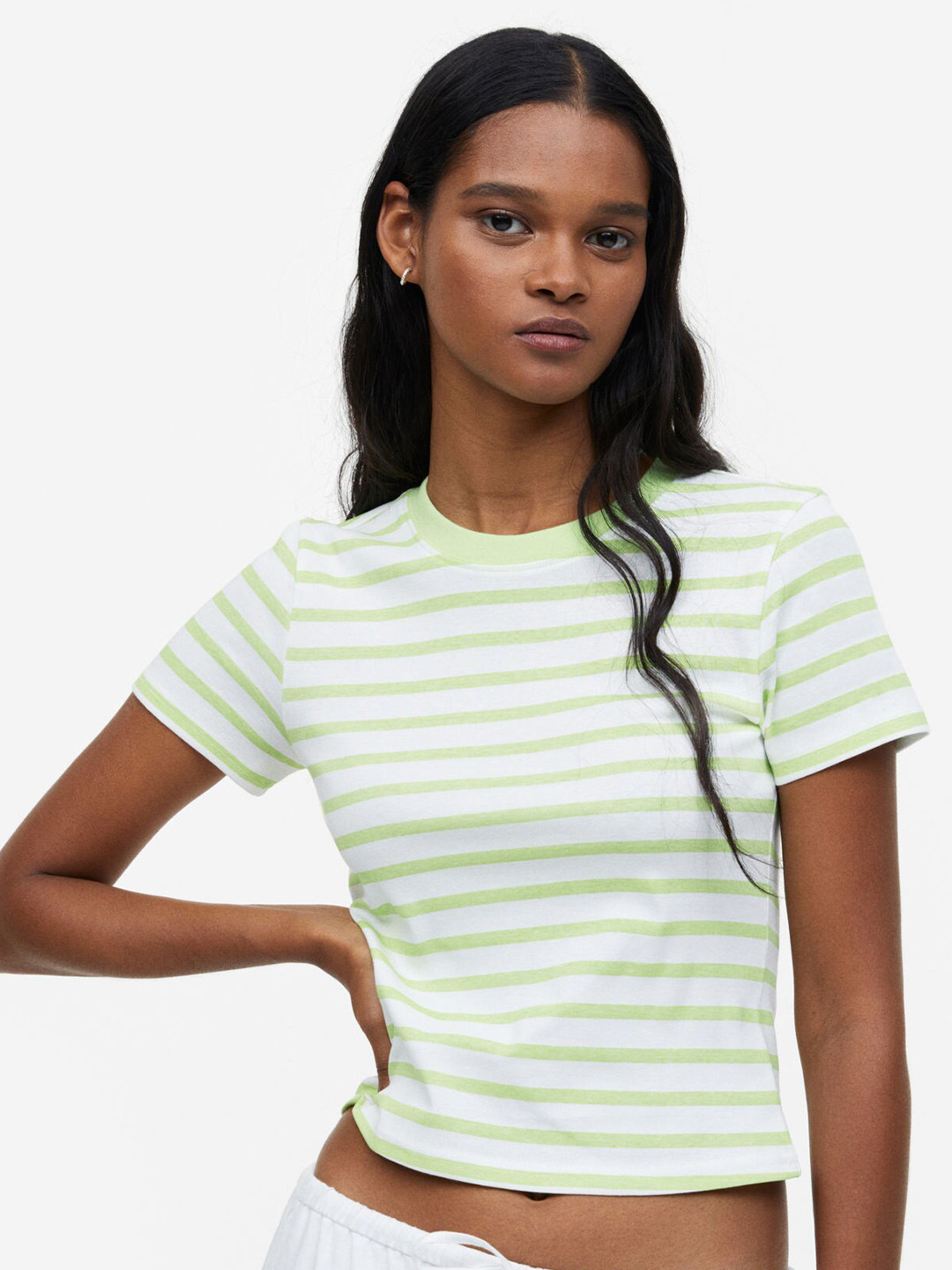 

H&M Fitted Pure Cotton Top, Green