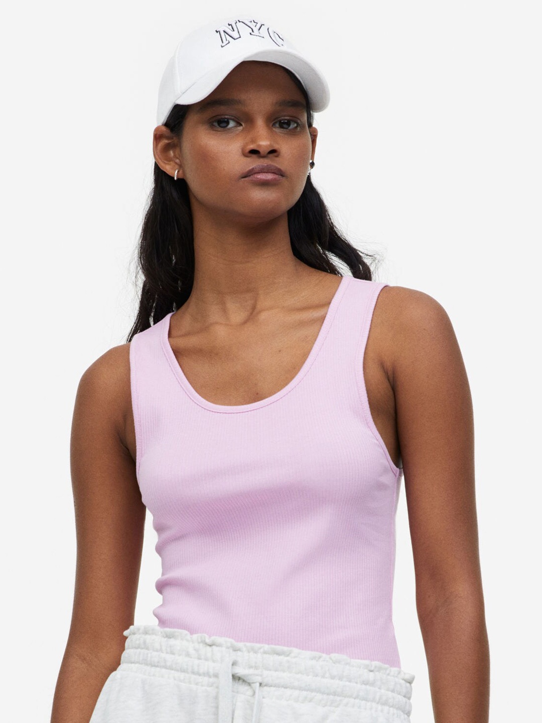 

H&M Ribbed Cotton Vest Top, Pink