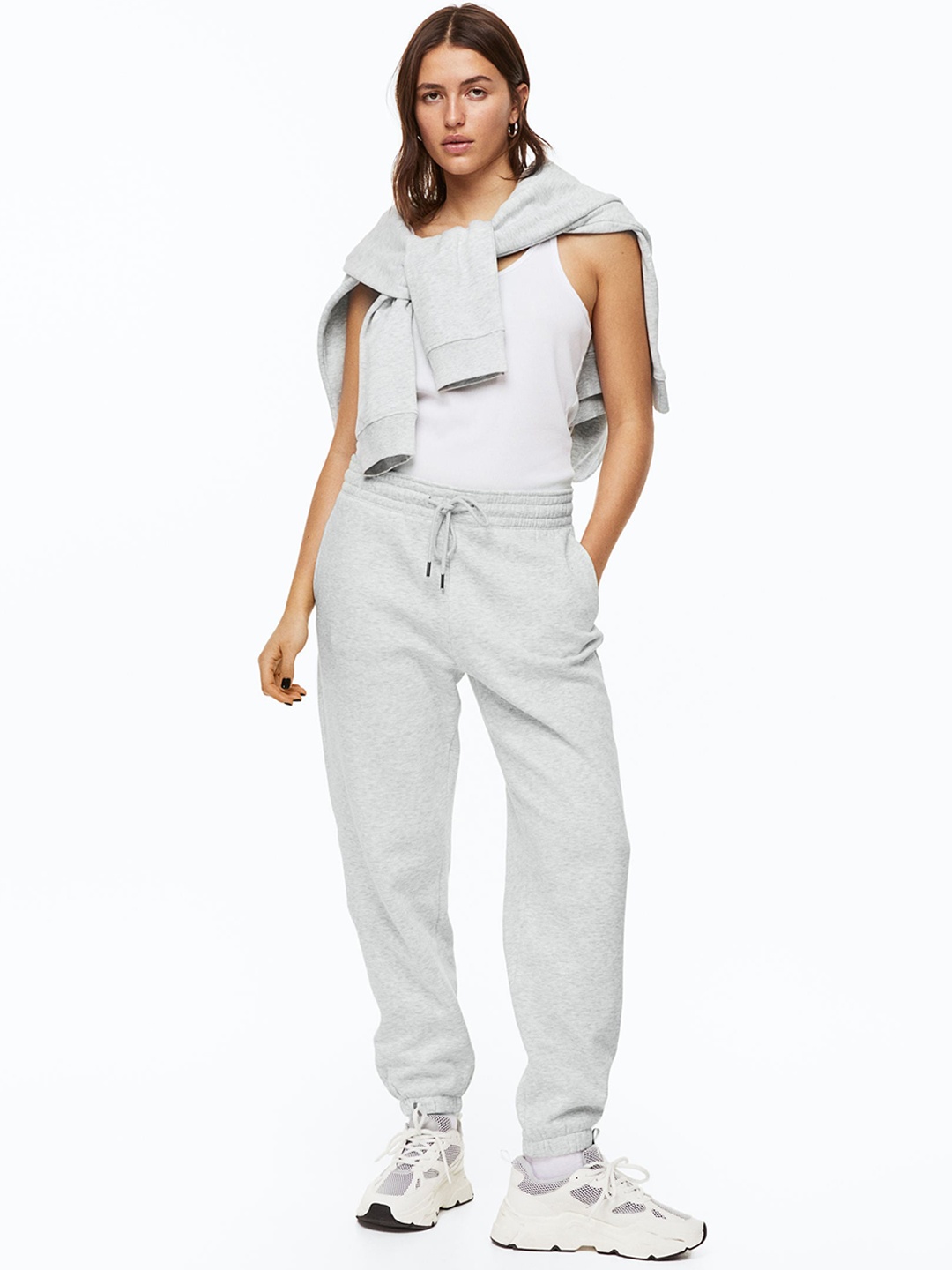 

H&M Women Cotton-Blend Sweatpants, Grey