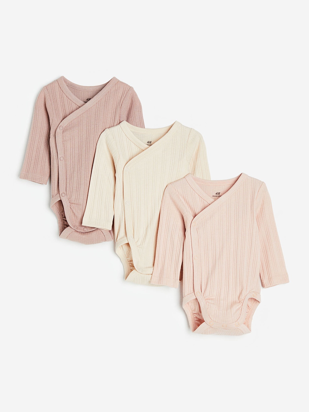 

H&M Infant Boys 3-Pack Pure Cotton Wrapover Bodysuits, Beige