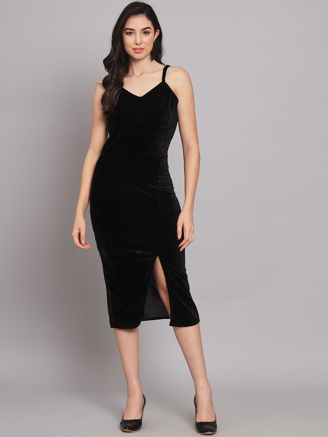 

VAARARO Velvet Bodycon Midi Dress, Black