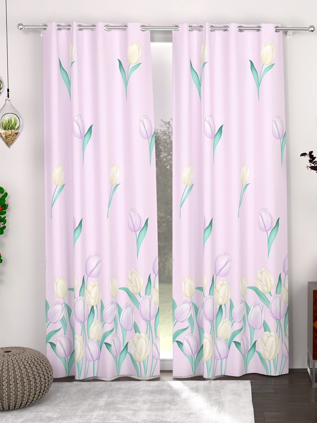 

CHHAVI INDIA Purple & Green 2 Pieces Floral Printed Door Curtains