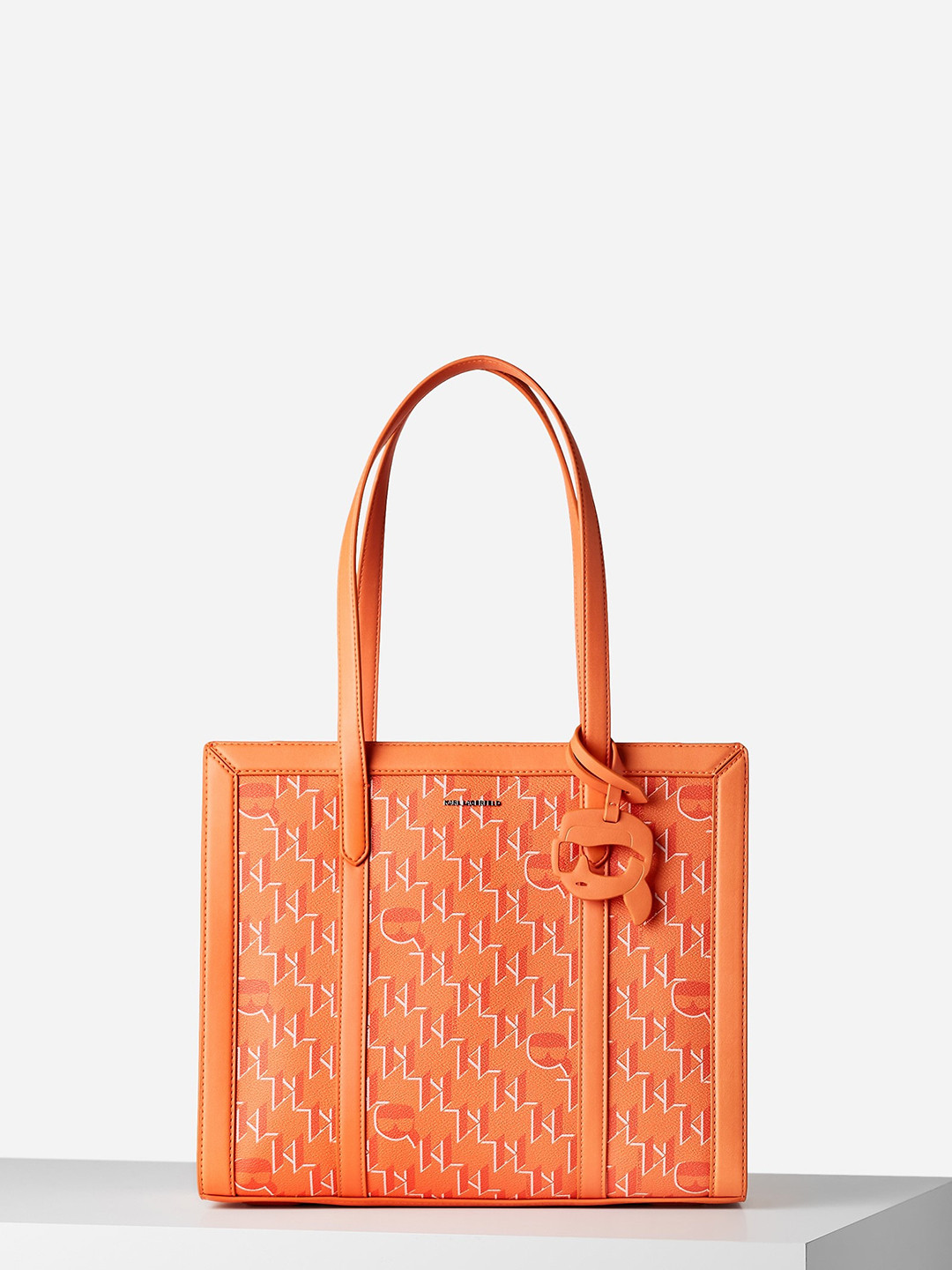 

Karl Lagerfeld Women Printed PU Structured Tote Bag, Orange