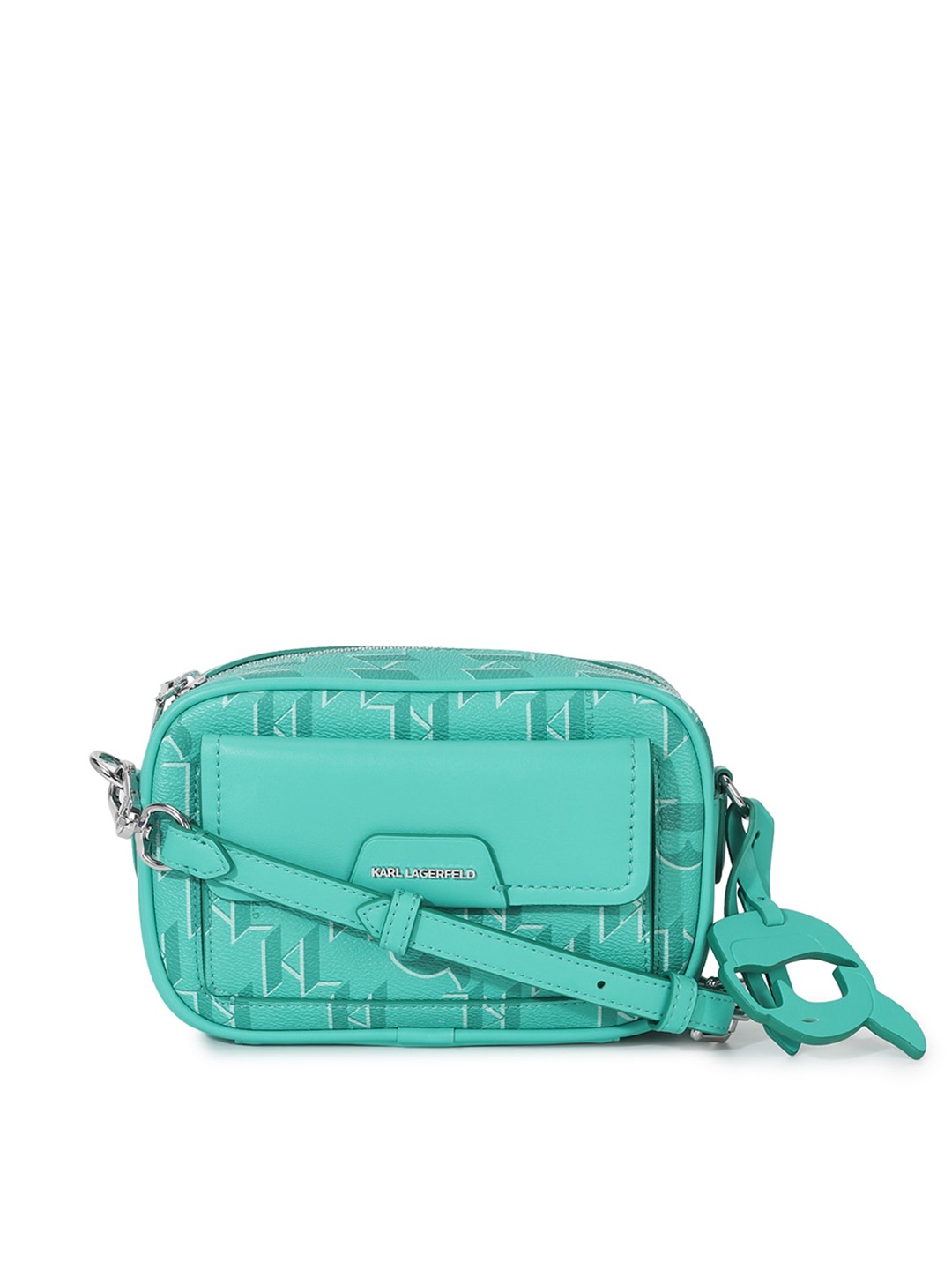 

Karl Lagerfeld Printed Leather Structured Sling Bag, Blue
