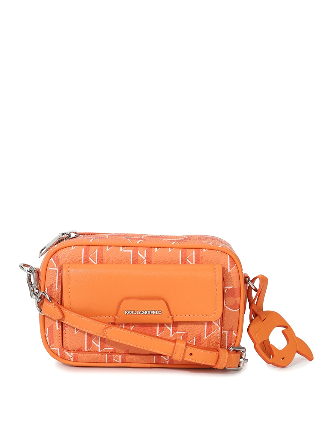 

Karl Lagerfeld Women Printed Leather Structured Sling Bag, Orange