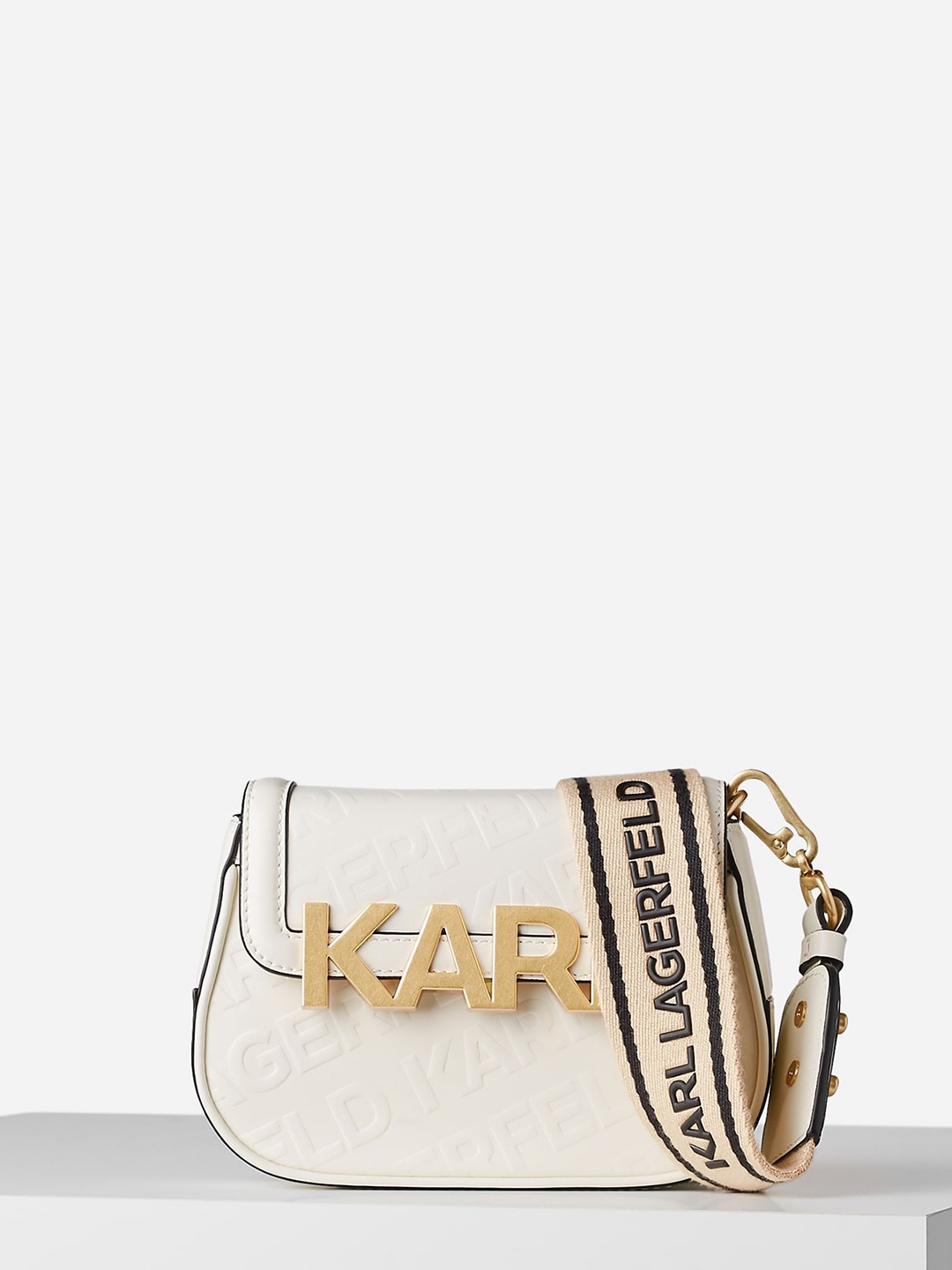 

Karl Lagerfeld White Leather Letters Embossed Textured Structured Sling Bag